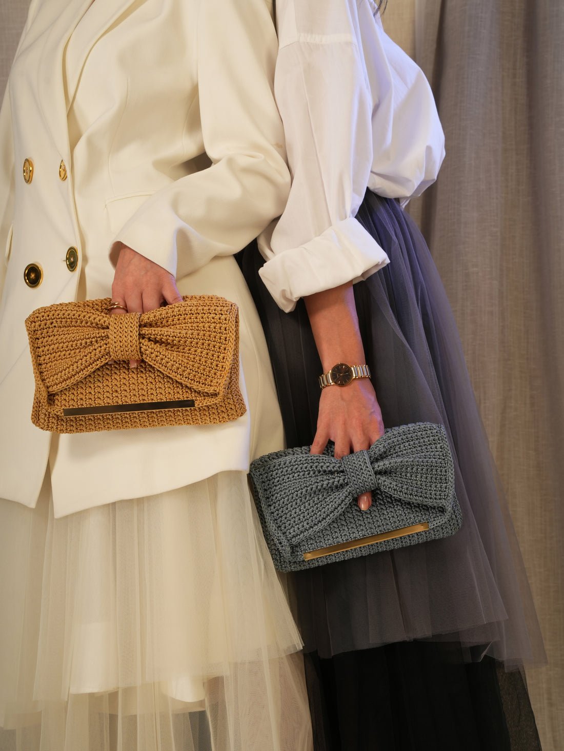 Bow Clutch | variant: Grey | variant: Gold