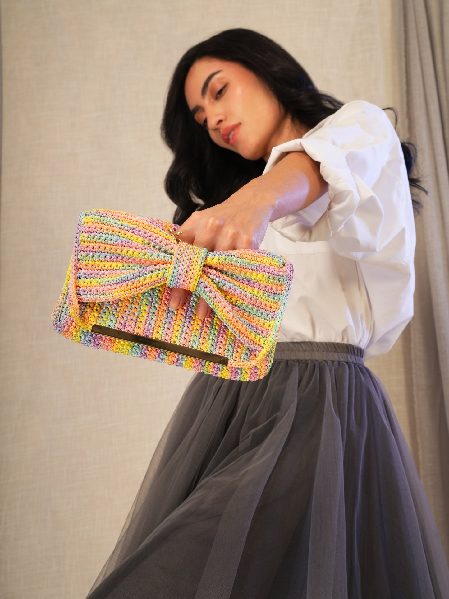 Multi Colour Bow Clutch